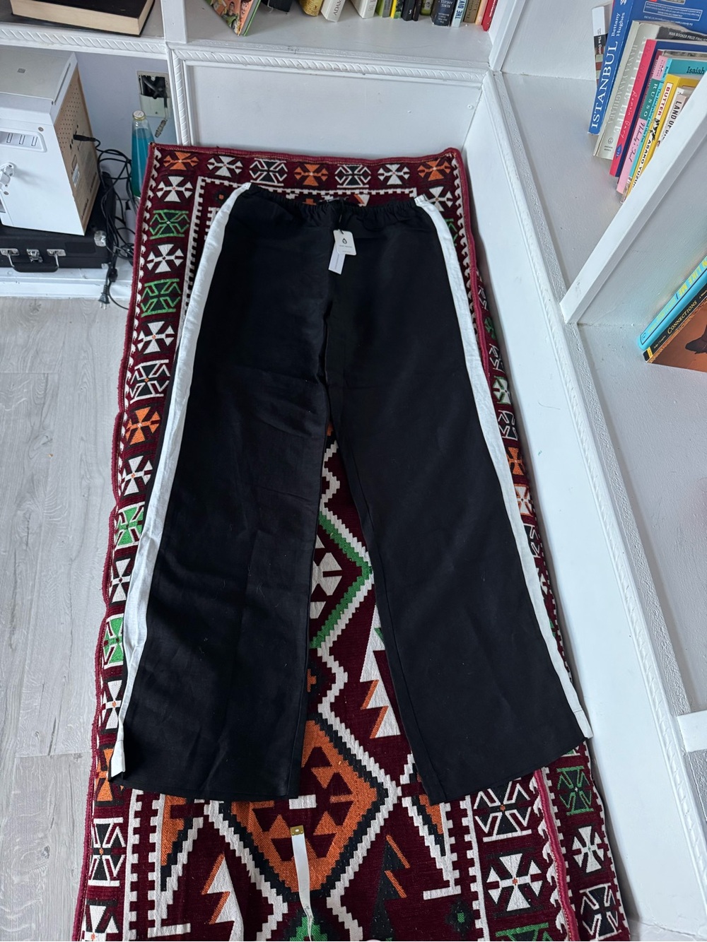 Anthropologie Black Wide-Leg Pants with White Side Stripe